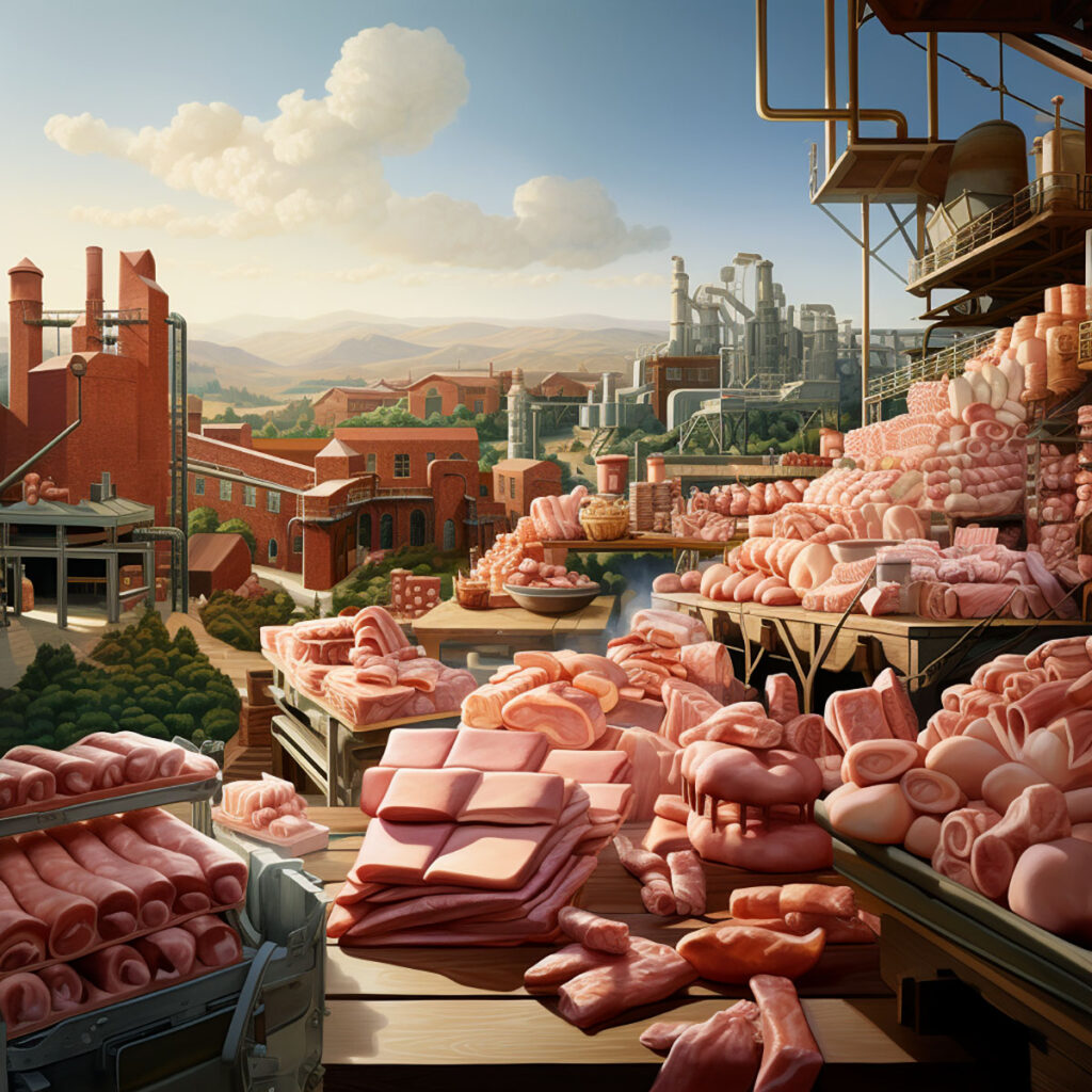 Factories and piles of meat