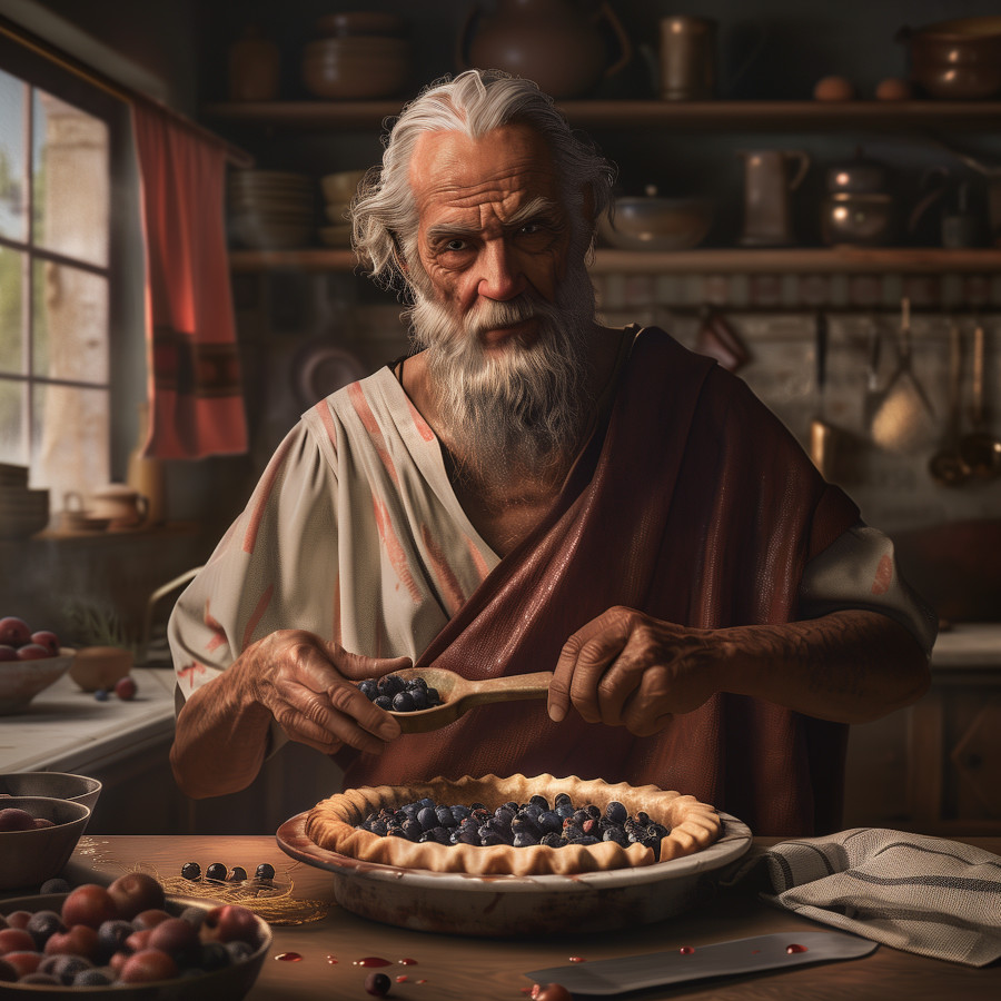 Archimedes making a blueberry pie